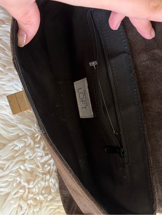 LOFT Dark Brown Suede Shoulder Bag with Gold Hardware - Picture 4 of 4